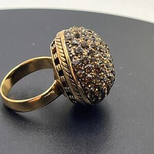 Sterling Silver Vermeil‎ 925 Pave Dark Gray Black Large Statement Ring Sz 7.5